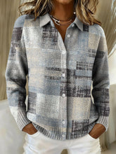 Mottled Color Block Decorative Pattern Casual Long Sleeve Shirt Collar Sweater